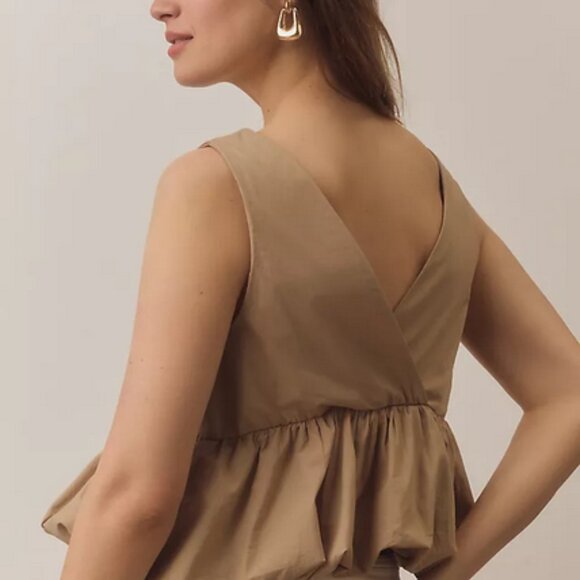 Anthropologie Maeve V-Neck Bubble-Hem Tank Top Sand Cropped L - Picture 2 of 2